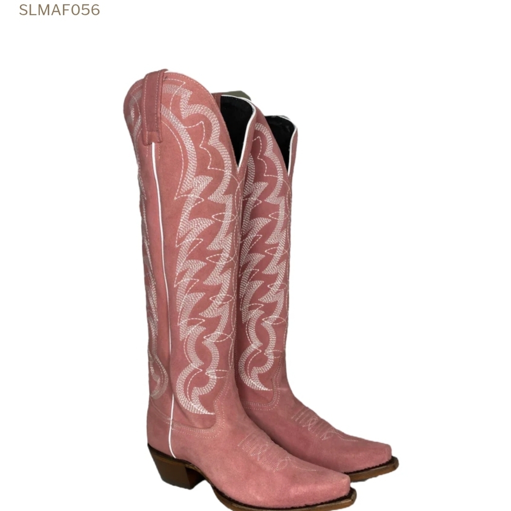 Pink Suede Western Cowboy Boots